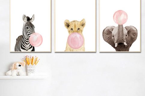 Lienzos divertidos de animales con chicle rosa 2