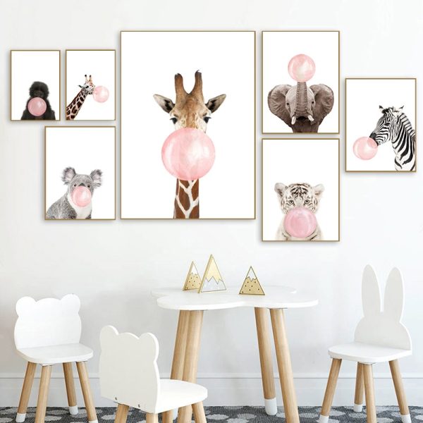 Lienzos divertidos de animales con chicle rosa 3